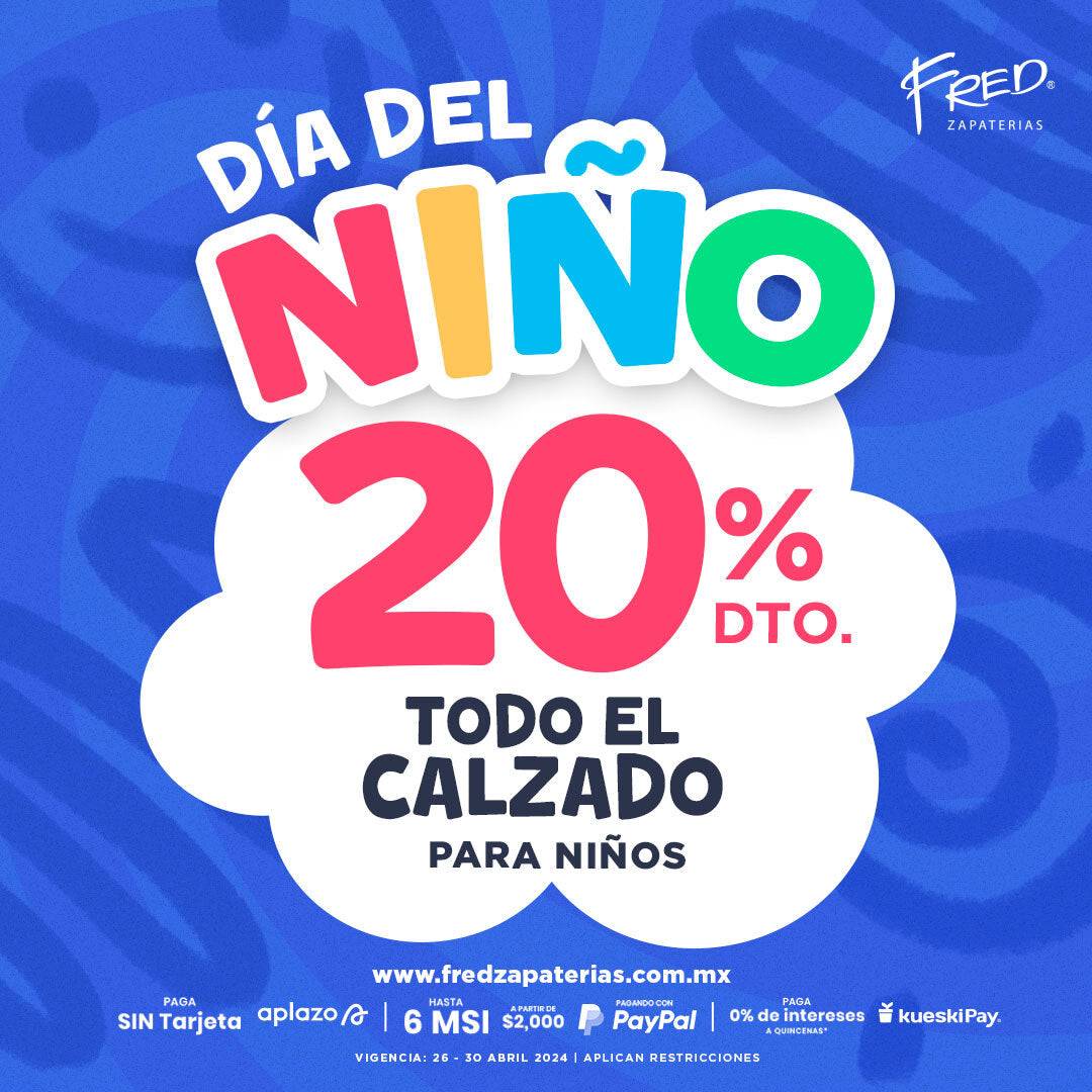 Grandes ofertas en zapatos para niños y niñas, tenis, sandalias con la promoción Día del Niño de Fred Zapaterías