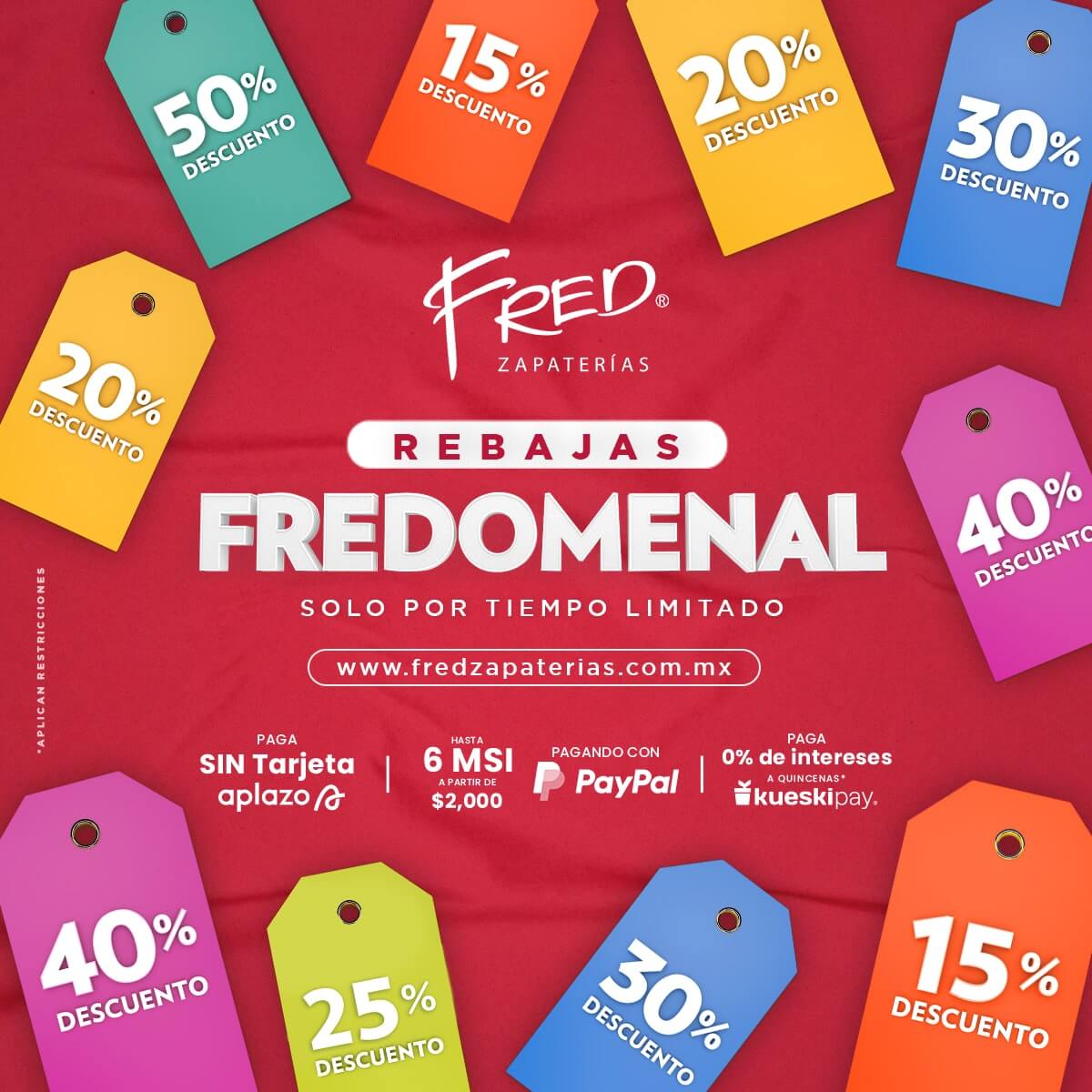 Las Rebajas Fredomenal llegaron a Fred Zapaterías con grandes descuentos en zapatos, botas, tenis, mocasines, zapatillas, para mujer, hombre, niños, niñas de las mejores marcas.