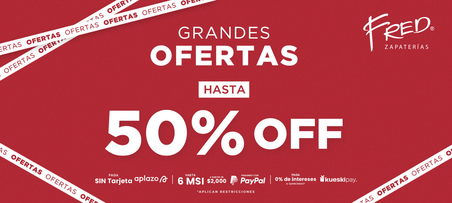 Las Grandes Ofertas llegaron a Fred Zapaterías con grandes descuentos en zapatos, botas, tenis, mocasines, zapatillas, para mujer, hombre, niños, niñas de las mejores marcas.